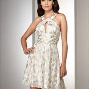 Very J White & Gold Halter Mini Dress